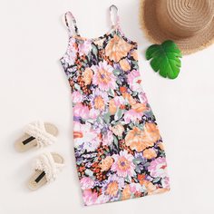 Цветочный принт Повседневный Платья для девочек Shein