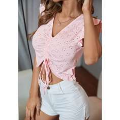 с оборками Одноцветный Повседневный Женские топы Shein