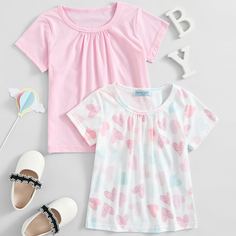 Сердечко Повседневный Футболки для маленьких девочек Shein