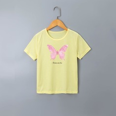 Футболка с текстовым принтом и бабочкой для девочек Shein
