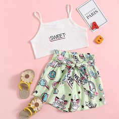 Пояс Карикатура Повседневный Комплект из двух предметов для девочек Shein