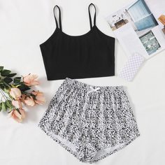 Пижама с бантом и леопардовым принтом Shein