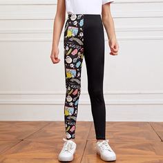 Джоггеры для девочек с мультипликационным рисунком Shein