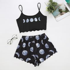 Пижама на бретельках с принтом луны Shein