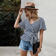 Пояс Полосатый Бохо Блузы Shein