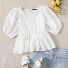 Однотонная блузка с узлом сзади Shein