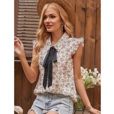 с оборками Цветочный Бохо Блузы Shein
