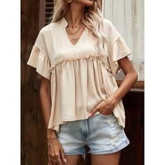 Оборка Одноцветный Повседневный Блузы Shein