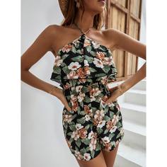 Открытая спина Со цветочками Бохо Комбинезоны Shein