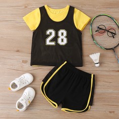 3шт сетчатая майка, футболка и шорты для мальчиков Shein