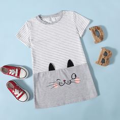 Полосатый Повседневный Платья для девочек Shein