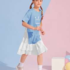 Платье с принтом короны для девочек Shein