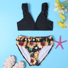 с оборками Цветочный Бохо Купальники для девочек Shein