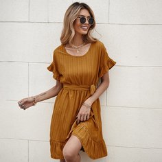 с поясом Полосатый Повседневный Платье Shein