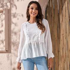 с оборками Одноцветный Бохо Блузы Shein