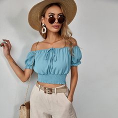 Блузка с открытыми плечами и узлом Shein