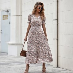 Оборка Цветочный принт Бохо Платье Shein