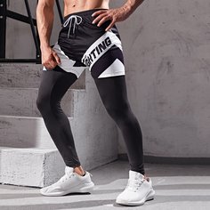 Мужские спортивные леггинсы 2 в 1 с текстовым принтом Shein