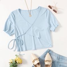 Оборка Одноцветный Повседневный Женские топы размер плюс Shein