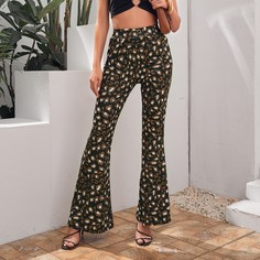 Брюки-клеш с леопардовым принтом и высокой талией Shein