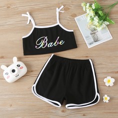 Шорты и топ с текстовым принтом для девочек Shein