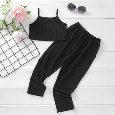 Однотонный топ и брюки с бантом для девочек Shein
