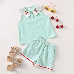 Топ и шорты с цветочной вышивкой для девочек Shein