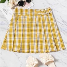 плиссированное в клетку Институтский Юбки Shein