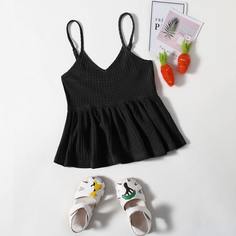 Трикотажный топ с оборками на подтяжках для девочек Shein