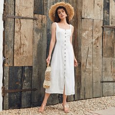 Однотонное платье на пуговицах Shein