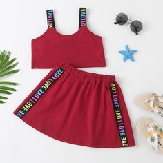 Юбка и майка с текстовой лентой для девочек Shein