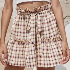 Юбка с присборенной талией в клетку Shein