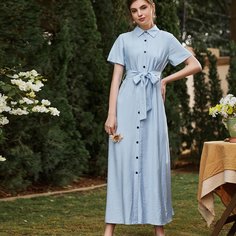 с поясом Одноцветный Повседневный Платье Shein