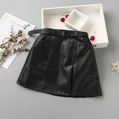 с поясом Одноцветный Повседневный Юбки для девочек Shein