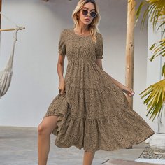 Платье с пышным рукавом и принтом сердечка Shein