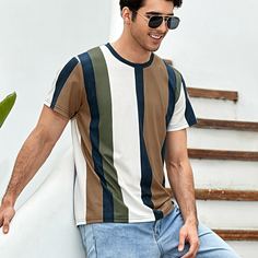 Мужская футболка с короткими рукавами и цветными блоками Shein