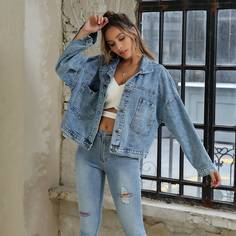 Однотонная джинсовая куртка с карманом Shein