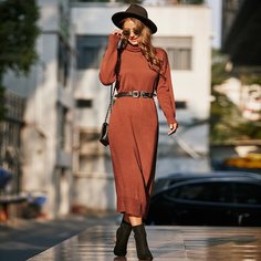 Длинное трикотажное платье с высоким вырезом Shein