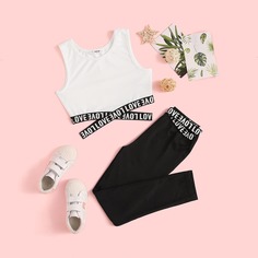 Топ с текстовым принтом и леггинсы для девочек Shein