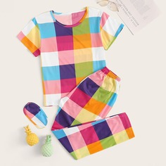 Пижама в клетку и маска для глаз Shein