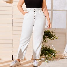 Джинсы размера плюс с присборенной талией Shein