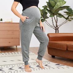 Однотонные спортивные брюки с карманом для беременных Shein