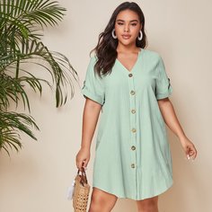 Платье размера плюс с пуговицами Shein