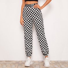 Брюки в клетку с текстовой лентой Shein