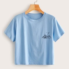 Синий Повседневный Футболки Shein