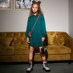 Платье с капюшоном и карманом для девочек Shein