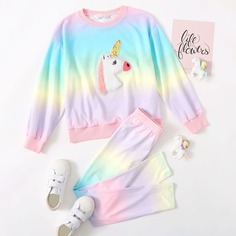 Пуловер с заплатой единорога и леггинсы для девочек Shein