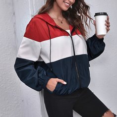 Контрастная куртка с капюшоном и карманом Shein