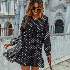 Платье в горошек с оборками Shein