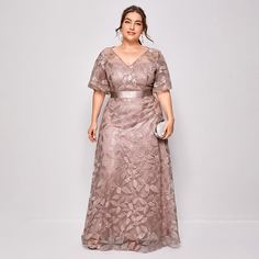 Вышивка Растения Очаровательный Платья размер плюс Shein